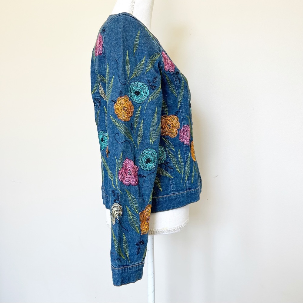 Ann Trinity | Vintage 90s Y2K Linen Blend Floral Embroidered Jacket/Shacket | M - Picture 2 of 15